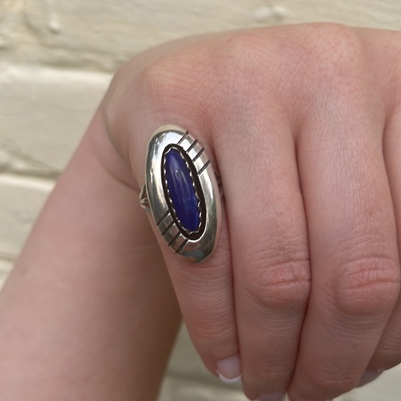 Vintage Sterling Silver Lapis Oval Ring by Navajo Artist PP - Picture 6 of 16